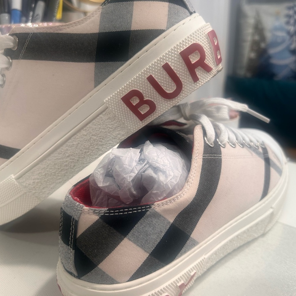 Burberry Plaid Canvas Sneakers in Cream and Black